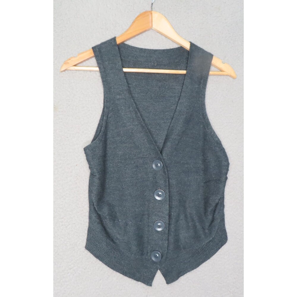 Topshop Womens Sweater Vest US 8 EU 36 Gray Button V-neck Acrylic Knit Top‎